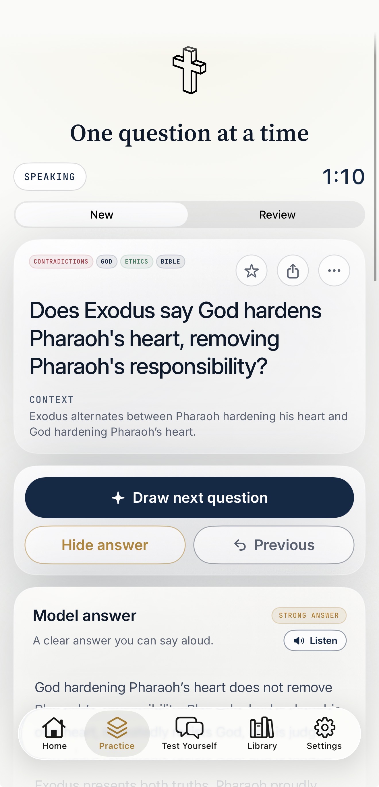 Answerable practice screen