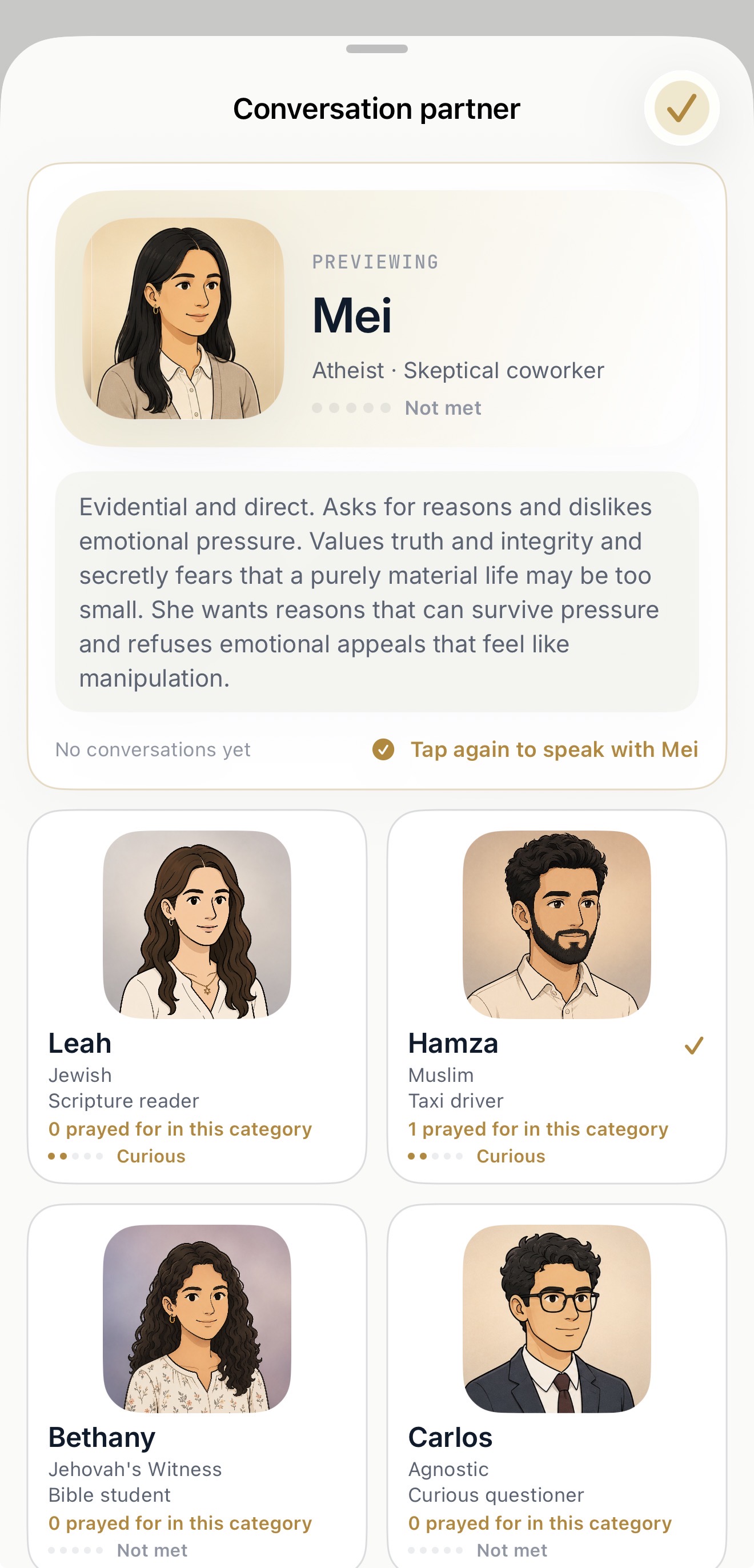 Conversation partner selection screen